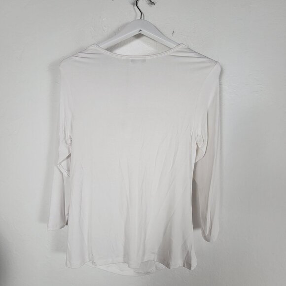 CAbi #427 Womens White Spring 13 Drape Front 3/4 Sleeve Top Large Stretch New - Picture 2 of 9